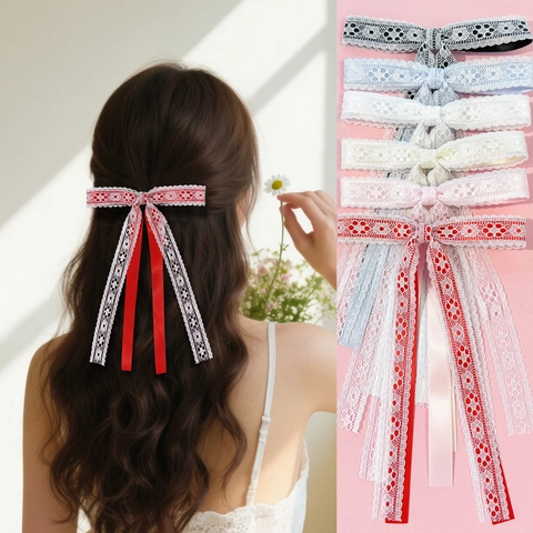 Süße Spitze Schleife Haarspange Mit Langem Satinband Lolita Stil Haarnadel Für Damen Mädchen Vintage Elegante Kopfschmuck Accessoires