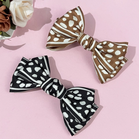 Elegante Satijn Strik Haarclip Luipaardprint Stippen Grote Veerclip Mode Haaraccessoires Voor Dames Meisjes
