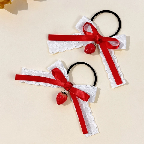 Süße Weihnachten Erdbeere Schleife Haargummis Band Spitze Elastische Scrunchies Für Damen Mädchen Täglich Festliche Haar Accessoires