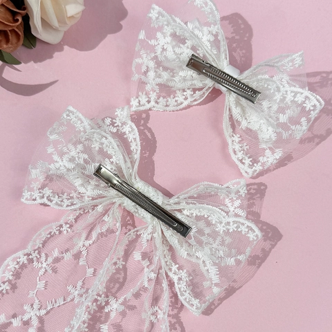 Pinza para el Cabello con Lazo de Encaje Francés Elegante Dulce Cinta de Satén Horquilla Accesorios para el Cabello de Mujer