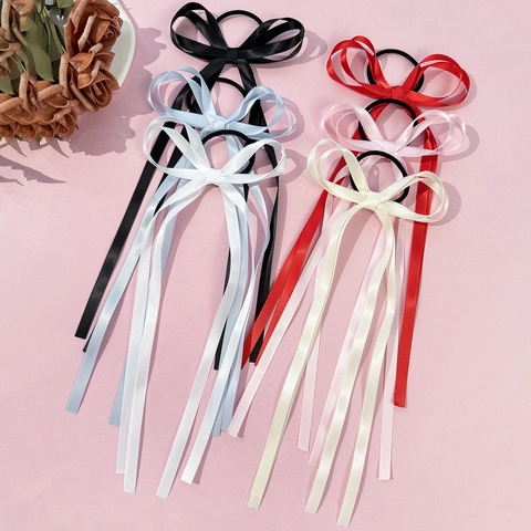 Süßer Koreanischer Stil Satin Band Schleife Haargummis Mit Langen Bändern Handgefertigte Elastische Haarbänder Damen Schmuck