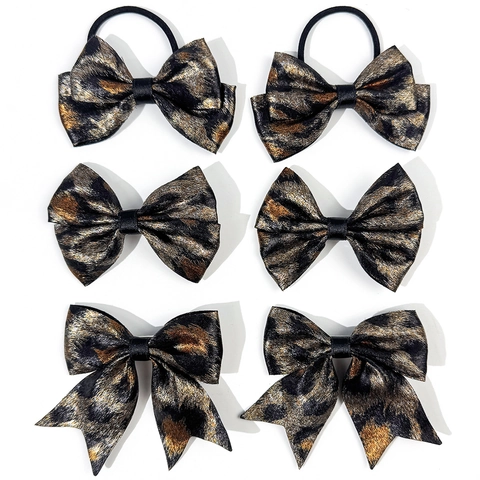 Retro Leopard Print Bow Hair Clips Handmade Metallic Fabric Ribbon Hair Ties Elegant Vintage Hair Accessories For Women