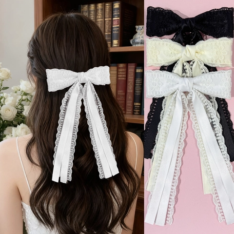 Elegante Spitze Schleife Haarspange Mit Langem Band Für Damen Süße Handgefertigte Spitze Band Haarschmuck Französisch Vintage Hinterkopf Haarnadel