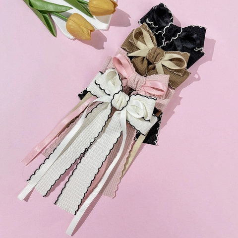 Pince à Cheveux Élégante avec Nœud et Ruban pour Femmes Style Vintage Français Bord Festonné Sangle Satin Accessoire Cheveux