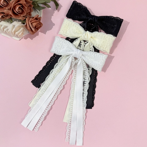 Elegante Spitze Schleife Haarspange Mit Langem Band Für Damen Süße Handgefertigte Spitze Band Haarschmuck Französisch Vintage Hinterkopf Haarnadel