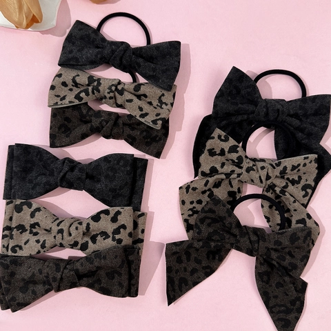 Elegante Set Clip per Capelli e Elastico con Fiocco Leopardato Fiocco in Tessuto e Nastro per Donna Ragazza Accessori per Capelli