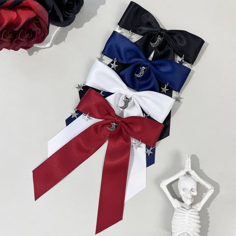 Gothic Lolita Haarschleife Aus Satinband Und Legierung Stern Mond Anhänger Sweet Cool Haarschmuck Für Damen Party Deko