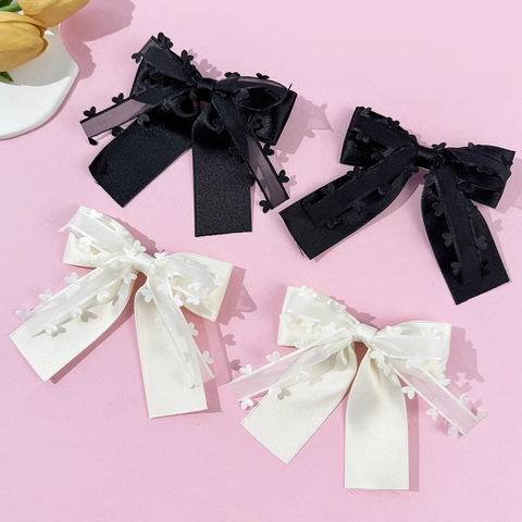 Pinza para el Pelo con Lazo Estilo Coreano para Mujer Satén Organza Cinta en Capas Borde de Encaje de Corazón Pico de Pato