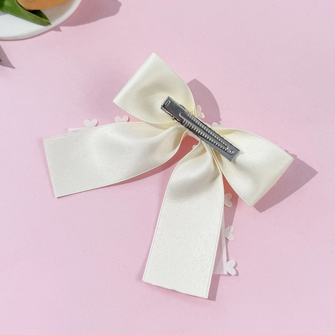 Pinza para el Pelo con Lazo Estilo Coreano para Mujer Satén Organza Cinta en Capas Borde de Encaje de Corazón Pico de Pato
