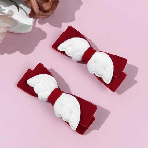 Handgemaakte Fluwelen Strik Haarclips Met Pluche Engelenvleugels Lolita Zoete Bowknot Haarspelden Voor Vrouwen Meisjes Haaraccessoires