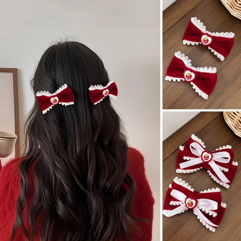 Weihnachten Rote Samt Schleife Haarspangen Für Damen Mädchen Süße Erdbeere Herz Krokodilklemmen Feiertags Haarschmuck