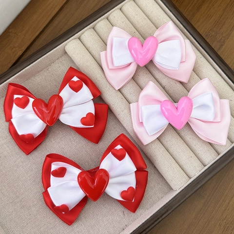 Lot de Barrettes Cheveux Nœud en Ruban de Satin Cœur Doux Pince Croco Princesse Faite à la Main pour Femmes et Filles