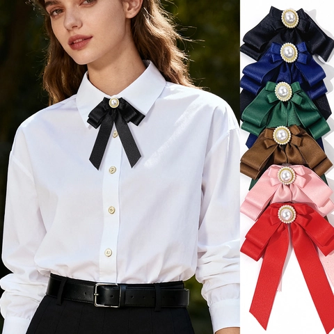 Καρφίτσα Φιόγκος από Σατέν Preppy για Γυναίκες Κομψός Φιόγκος με Τεχνητά Μαργαριτάρια Βίντατζ Διακόσμηση Ρούχων Στυλ Ακαδημίας