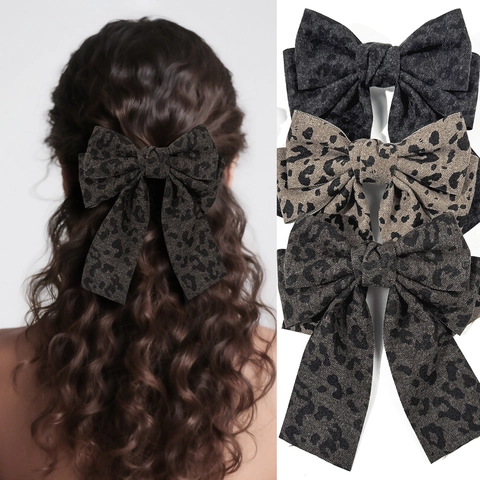 Pince à Cheveux Nœud Imprimé Léopard pour Femme Mode Rétro Grand Nœud en Tissu Pince à Ressort Accessoires Cheveux Style Français