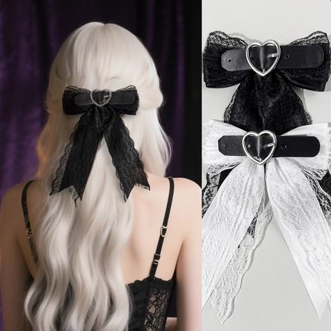 Gothic Spitze Schleife Haarspange Für Damen Herz Metallschnalle PU Leder Sweet Cool Stil Lolita Haarschmuck Ornament