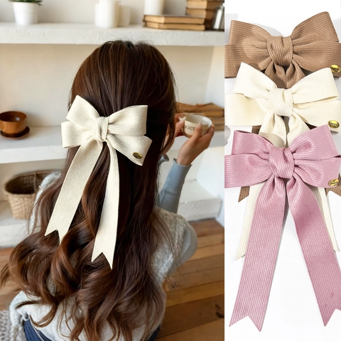Elegante Cordstoff Bogen Band Haarspange Für Damen Große Vintage Haarnadel Süße Pferdeschwanz Halter Ästhetische Haarschmuck