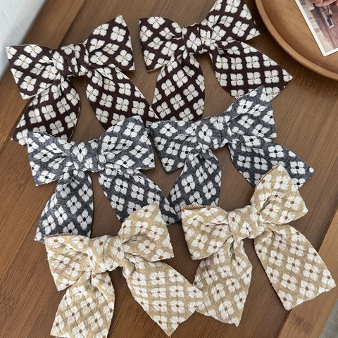Vintage Bloemen Strik Haarclips Voor Dames Zoete Stof Krokodilclips Elegante Handgemaakte Haaraccessoires Meisjes