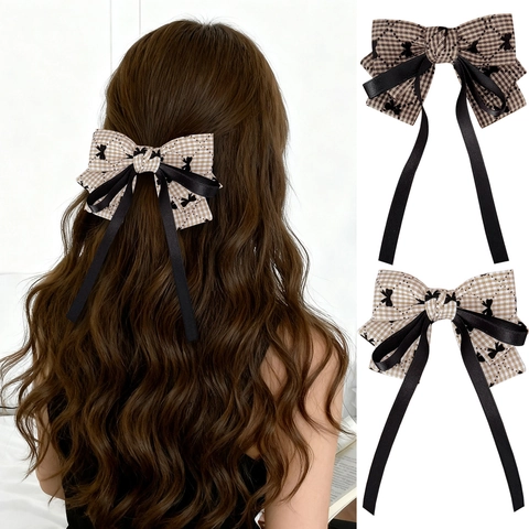 Fermaglio per Capelli a Fiocco a Quadri Stile Maillard Con Nastri Lunghi per Donna Accessori per Capelli in Stile Accademia Britannica Vintage