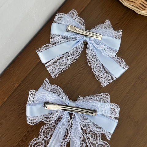 Dolce Lolita Pizzo Fiocco Clip Per Capelli Nastro Di Raso Cuore Strass Forcina Per Donna Stile Principessa Accessori Capelli