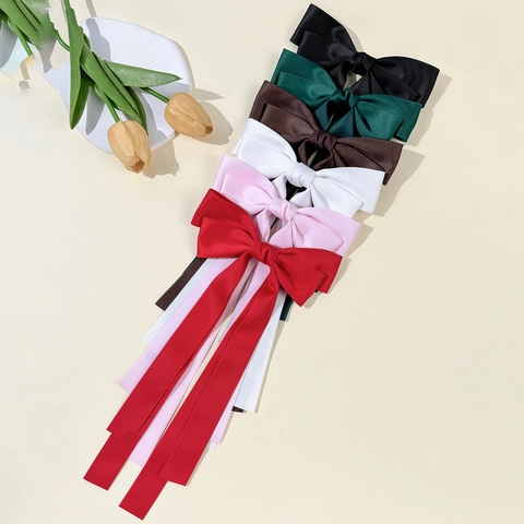 Pinza para el Cabello de Lazo de Satén Oversize Con Cintas Largas Elegante Color Sólido Pasador Mujer Boda Fiesta Accesorios