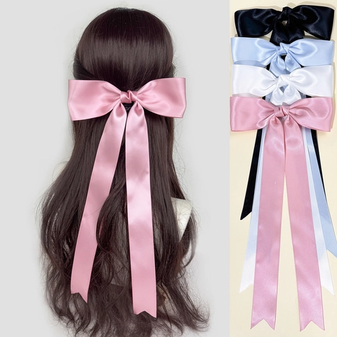 Pince à Cheveux Nœud en Satin Style Français Élégant Long Ruban Pince à Bec pour Femmes Accessoires Cheveux Doux Fée Bijoux
