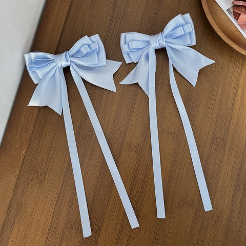 Sweet Satin Bow Hair Clip With Long Ribbons Elegant Balletcore Solid Color Duckbill Clip For Women Girls Hair Accessories