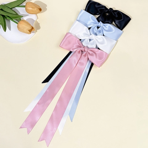 Pince à Cheveux Nœud en Satin Style Français Élégant Long Ruban Pince à Bec pour Femmes Accessoires Cheveux Doux Fée Bijoux