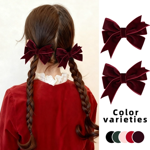 Pinzas para el Cabello con Lazo de Terciopelo Vintage para Mujeres Niñas Elegantes Color Sólido Horquillas de Lazo Grande Accesorios