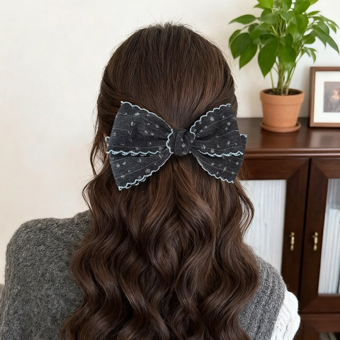Franse Vintage Grote Bloemen Stof Strik Haarclip Voor Vrouwen Elegante Golvende Rand Veerclip Haarspeld Zoete Haaraccessoires