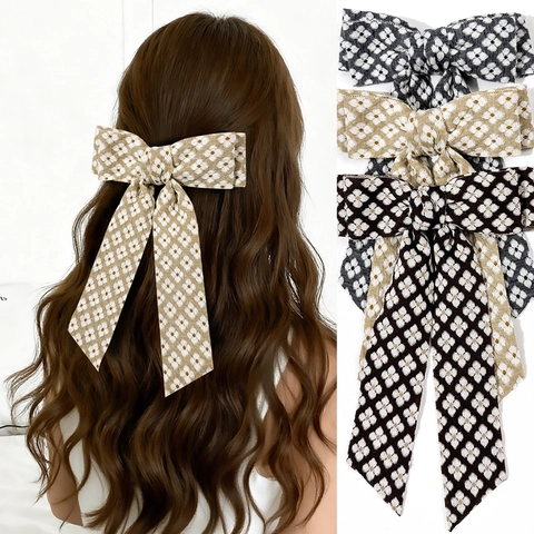 Pinza Para El Pelo Con Lazo Floral Vintage Con Cintas Largas Elegante Tela Francesa Pinza De Cocodrilo Accesorios Para Mujer