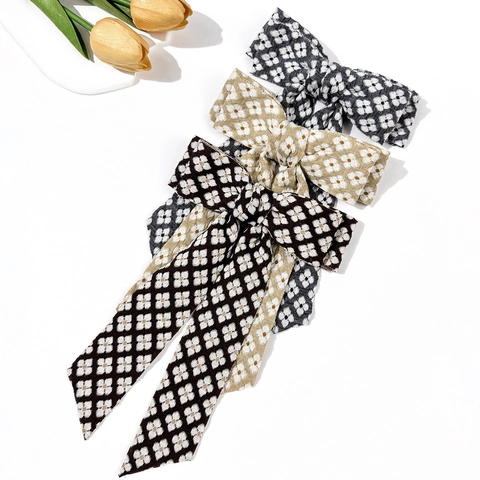 Pinza Para El Pelo Con Lazo Floral Vintage Con Cintas Largas Elegante Tela Francesa Pinza De Cocodrilo Accesorios Para Mujer