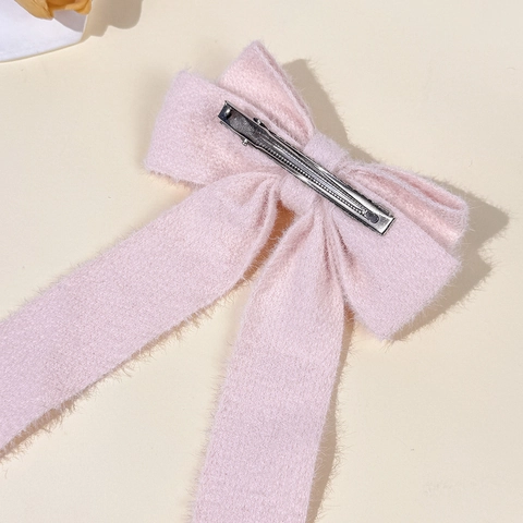 Eleganter Wollplüsch Schleifen Haarklammer Mit Langen Bändern Modischer Entenschnabelclip Für Damen Herbst Winter Haarschmuck