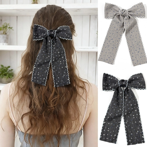 Franse Vintage Bloemen Strik Haarklem Handgemaakt Kantrand Elegant Veerklem Haaraccessoires Voor Dames