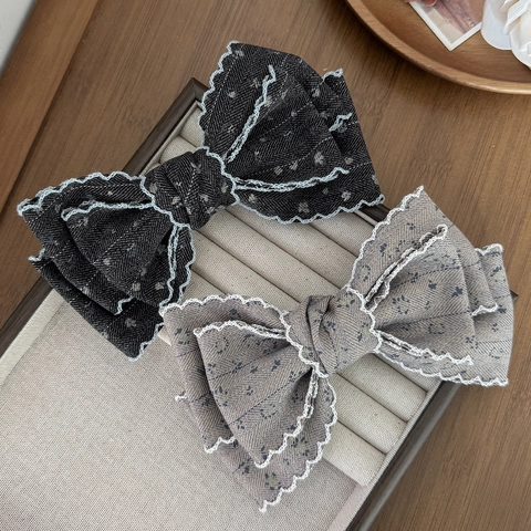 Franse Vintage Bloemen Strik Haarklem Handgemaakt Kantrand Elegant Veerklem Haaraccessoires Voor Dames