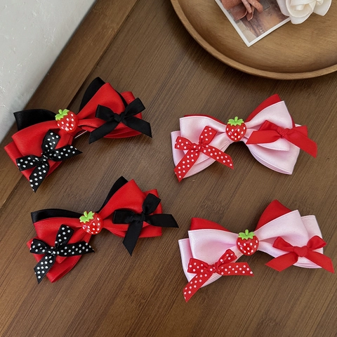 Süße Lolita Erdbeere Schleife Haarklammer Handgefertigt Satinband Alligatorclip Ballett Core Elegante Haaraccessoires Damen