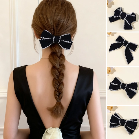 Pinza para el Pelo con Lazo de Tela Vintage Francesa Dulce Lazo de Pana Clip de Pico de Pato Para Mujeres Niñas Accesorios Elegantes