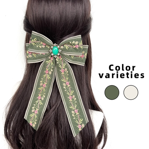 Fermaglio per Capelli con Fiocco Ricamato Retrò Boemo con Strass Grande Clip a Becco d'Anatra in Tessuto Stile Etnico per Donna