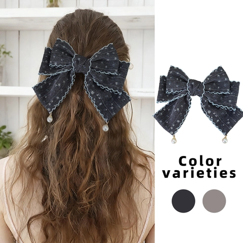 Fermaglio Per Capelli Con Fiocco In Tessuto Dolce Per Donna Stile Coreano Bordo In Pizzo Floreale Con Ciondolo In Perla Artificiale
