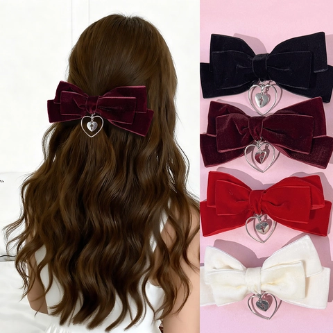 Französische Vintage Samt Legierung Schleife Haarclip Elegant Herz Kreuz Anhänger Haar Accessoire Retro Stil Damen Schmuck