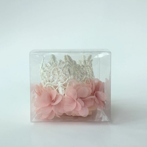 Diadema de Corona de Encaje para Bebé Niña Elástica Suave con Flor de Gasa Tiara de Princesa para Fiesta de Cumpleaños