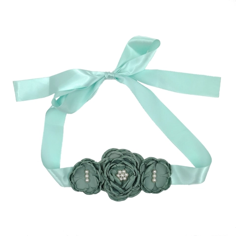 Cinturón de Cinta de Satén con Flores Hecho a Mano con Perla Artificial de Imitación para Niños Mujeres Accesorio de Vestido