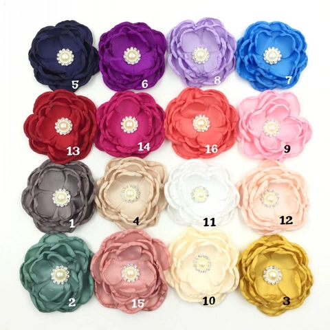Accessori per Capelli Fatti a Mano in Fiore di Raso per Neonati Bambini Perla Artificial Strass Fiore a Bordo Bruciato per DIY Fascia