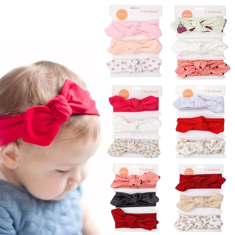 Baby Girls Elastic Cotton Blend Headbands Soft Rabbit Ear Bowknot Hairbands For Infants Toddlers Cute Stretchy Hair Accessories