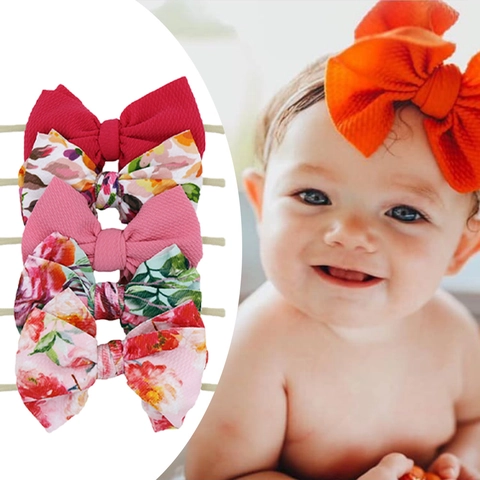 Fascia per Neonata con Fiocco Grande Elastica in Nylon Texture a Nido d'Ape Accessori per Capelli Morbidi per Bambini