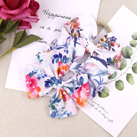 Bandeaux pour Bébé Fille Grand Nœud Imprimé Bandeaux à Cheveux en Nylon Doux Haute Élasticité Accessoires de Coiffure pour Nourrissons