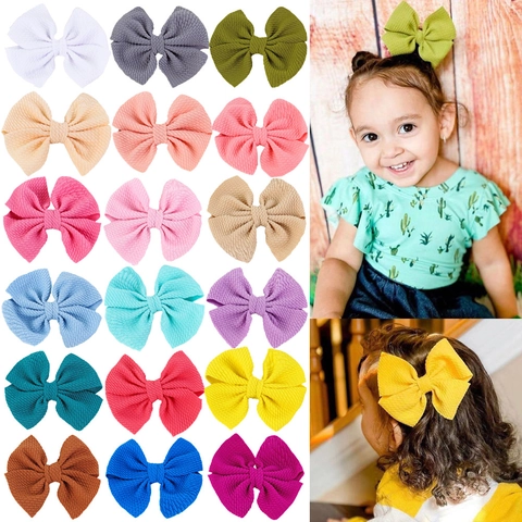 Handmade Waffle Fabric Bow Hair Clip For Girls Simple Textured Solid Color Duckbill Clip Infant Toddler Hair Accessories