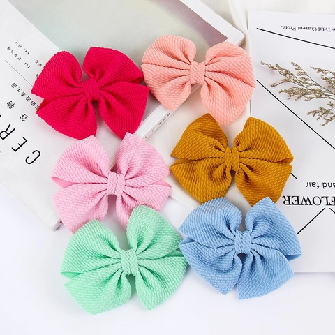 Handmade Waffle Fabric Bow Hair Clip For Girls Simple Textured Solid Color Duckbill Clip Infant Toddler Hair Accessories