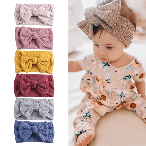 Fasce Per Capelli In Maglia A Nido D'Ape Con Fiocco Per Neonati Fascia Morbida Elastica Per Bambine Accessori Per Capelli