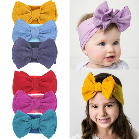 Soft Elastic Nylon Baby Headband With Large Polyester Waffle Texture Bow For Newborn Infants Toddler Girls Hair Accessories