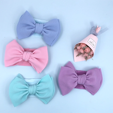 Soft Elastic Nylon Baby Headband With Large Polyester Waffle Texture Bow For Newborn Infants Toddler Girls Hair Accessories